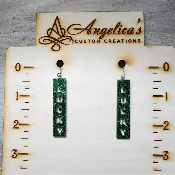 Lucky Glitter Acrylic Drop Earrings