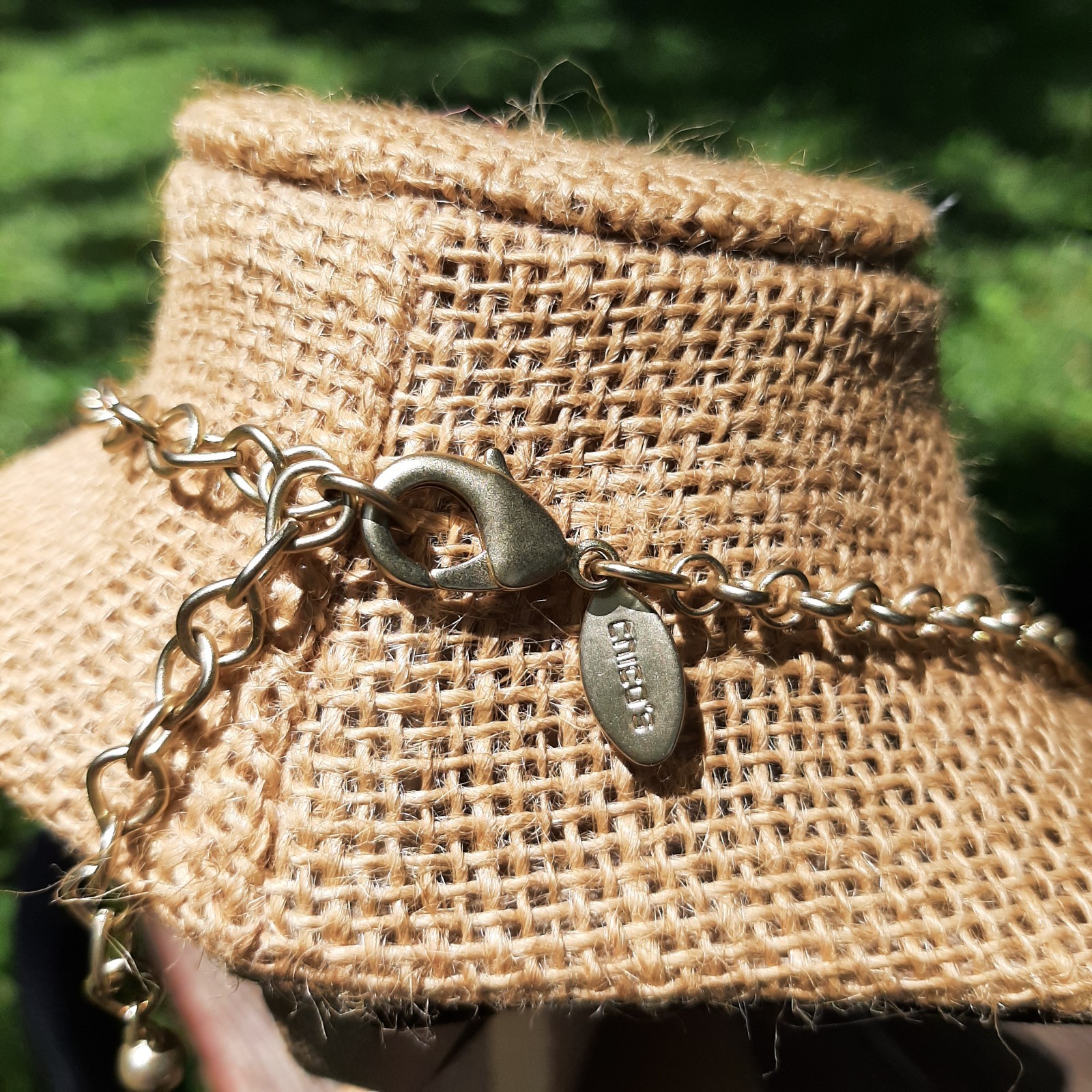 Chico’s Gold Tone Metal Pink Brown Neutral Mixed Material Statement Necklace
