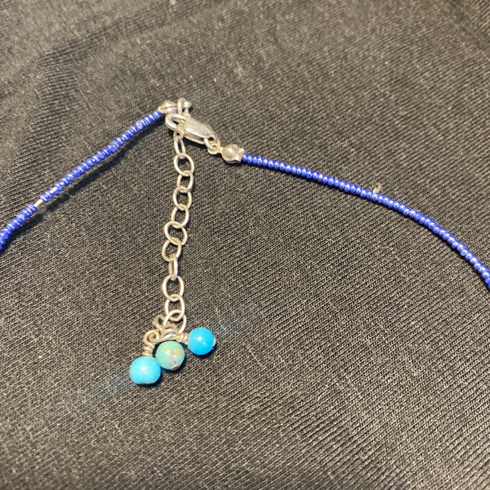 Blue single strand Beaded Necklace with Turquoise pendant