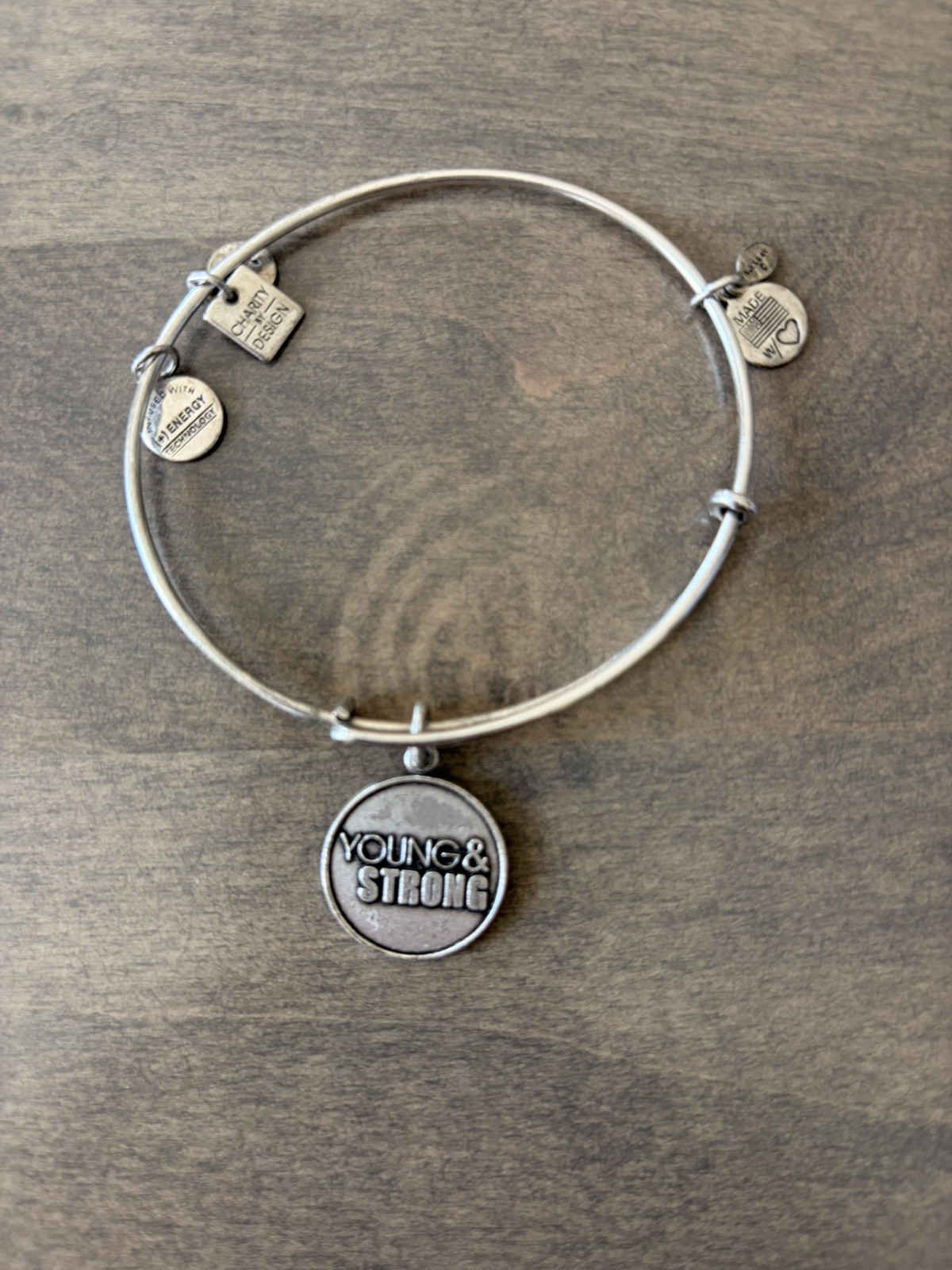 ALEX & ANI Silver “YOUNG & STRONG” Metal Crystal Silver Charm Wrap Bracelet ✨️