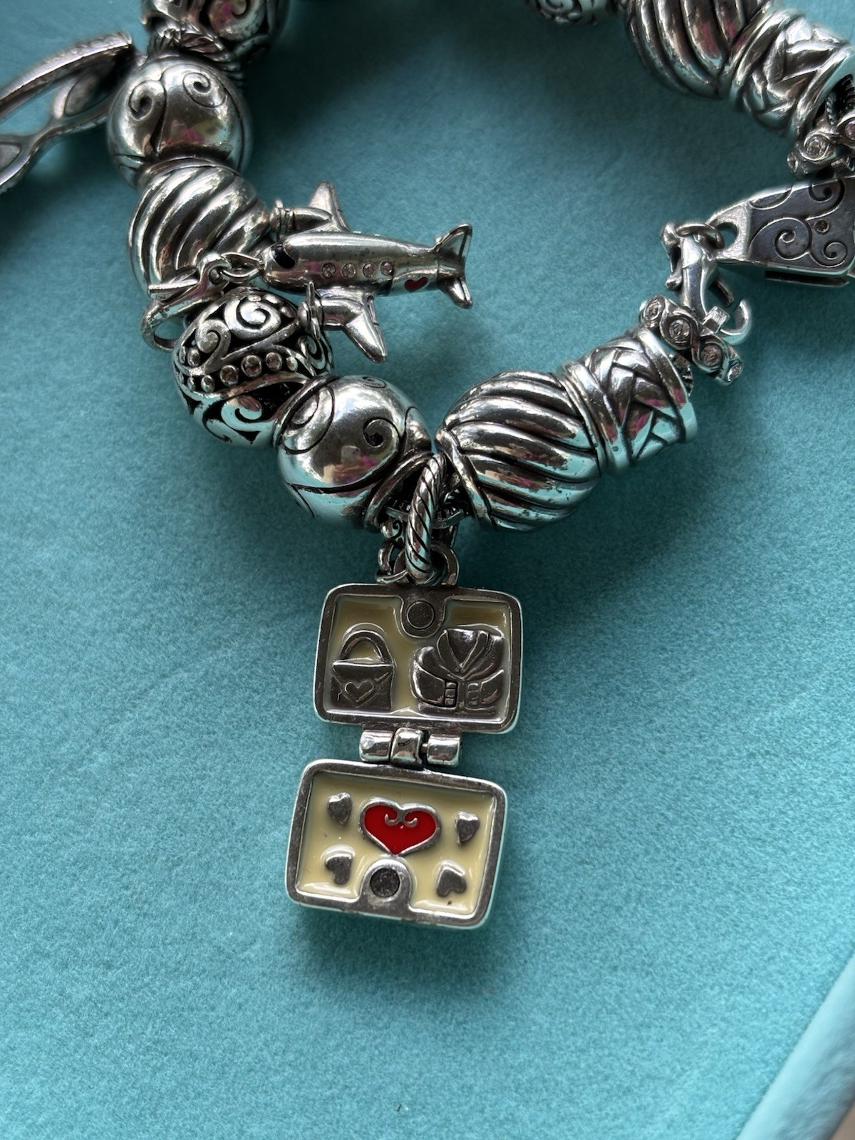BRIGHTON Slide Charm Bead Trip 8″ Bracelet Travel Ship Beads Retired Globe