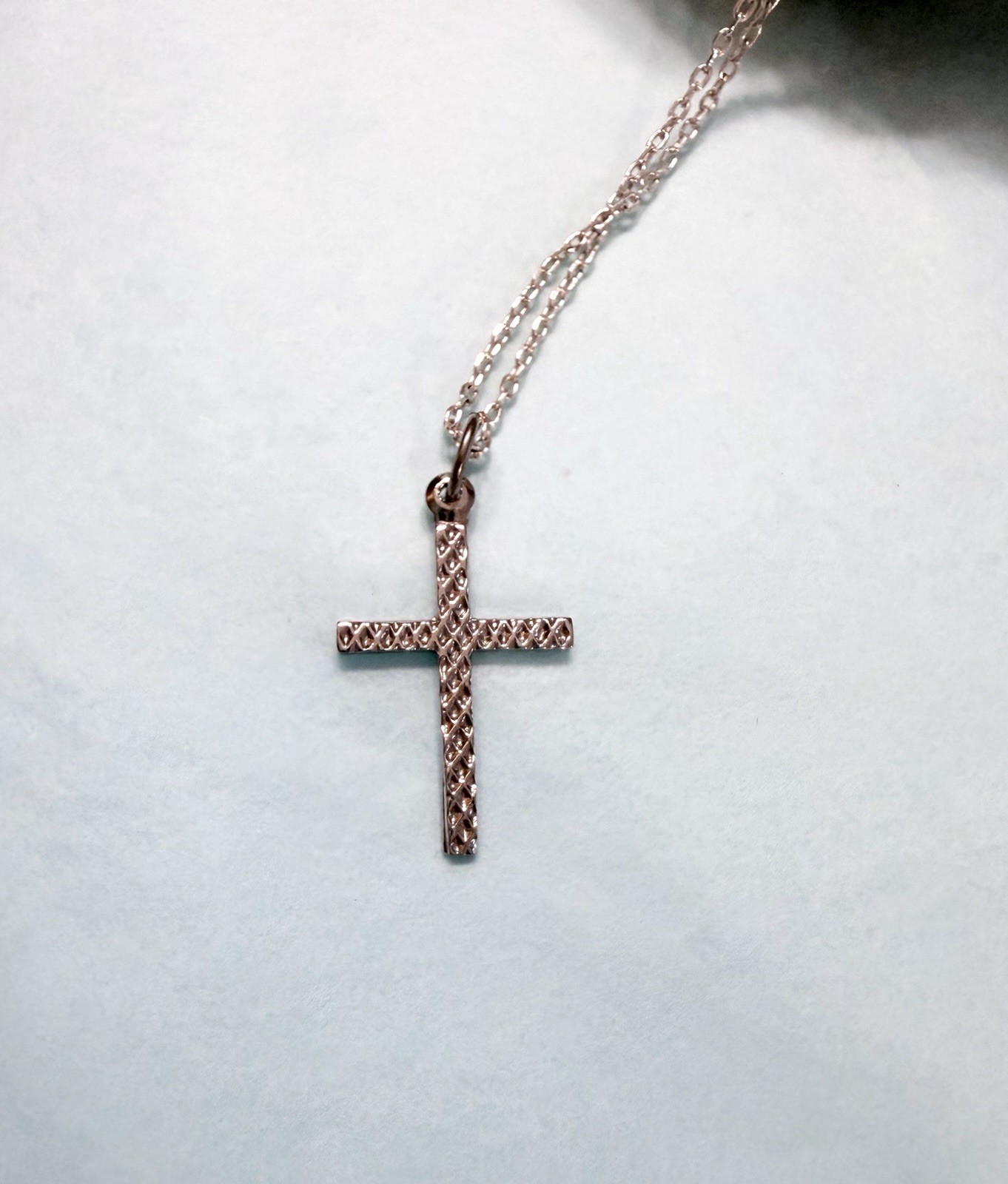 925 Sterling Silver Textured Cross Pendant with Chain Necklace 19 Inch