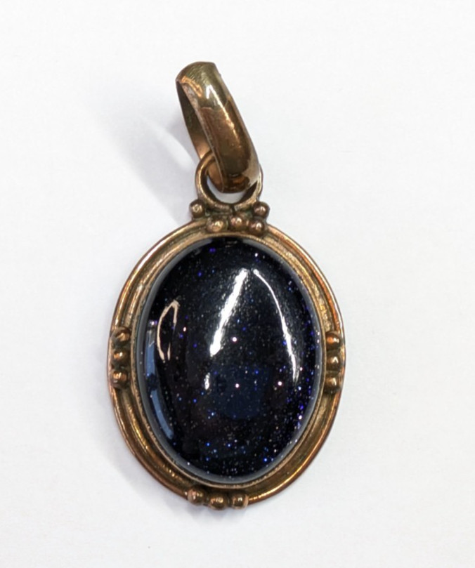 Galaxy Purple Goldstone Cabochon Pendant Copper 2″ Long Southwestern Style