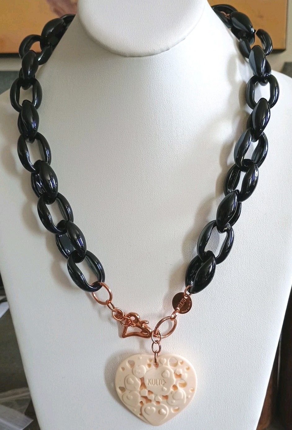 Kulto Black & Ivory Tone Heart Rose Gold Tone Made In Italy Necklace