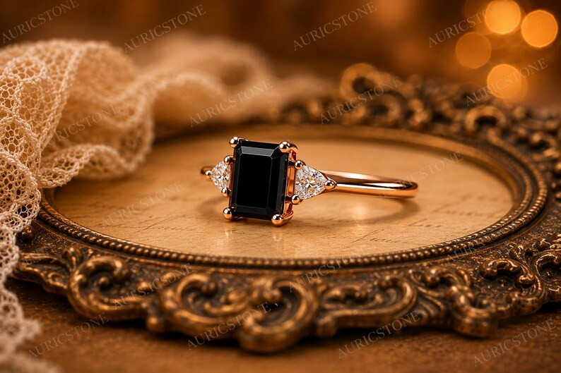 Lab Created Black Hakik Ring, Base Metal: Brass Finish: Gold Plated