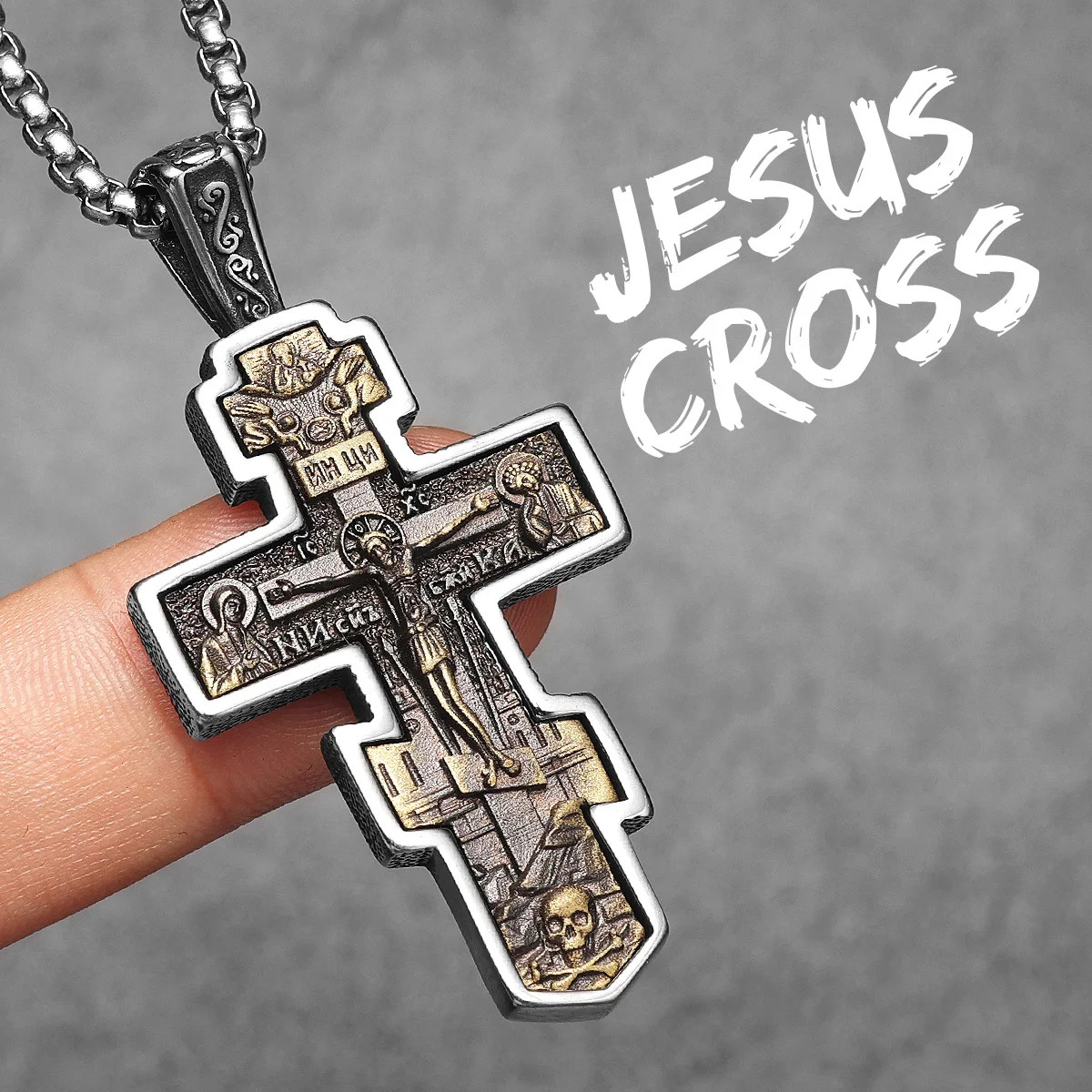 Exorcist Jesus Cross Brass Stainless Steel Men Necklaces Pendant Chain Punk for