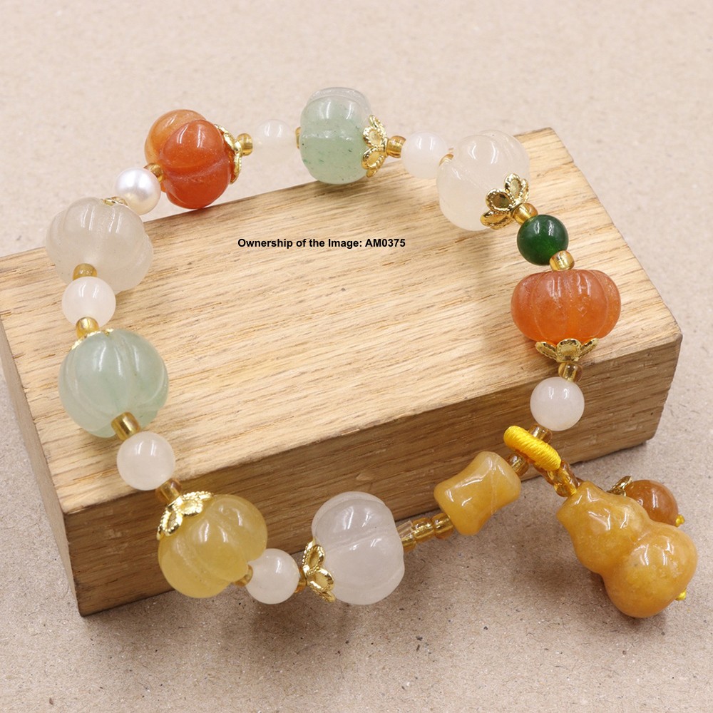 Natural Jinsi Chinese Jade Bracelet 13mm Pumpkin Bead Women Bracelet Fit 16.5cm