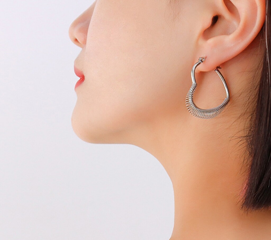 Women Girl Titanium Stainless Steel Gold and Silver Love Wire Heart Hoop Earring