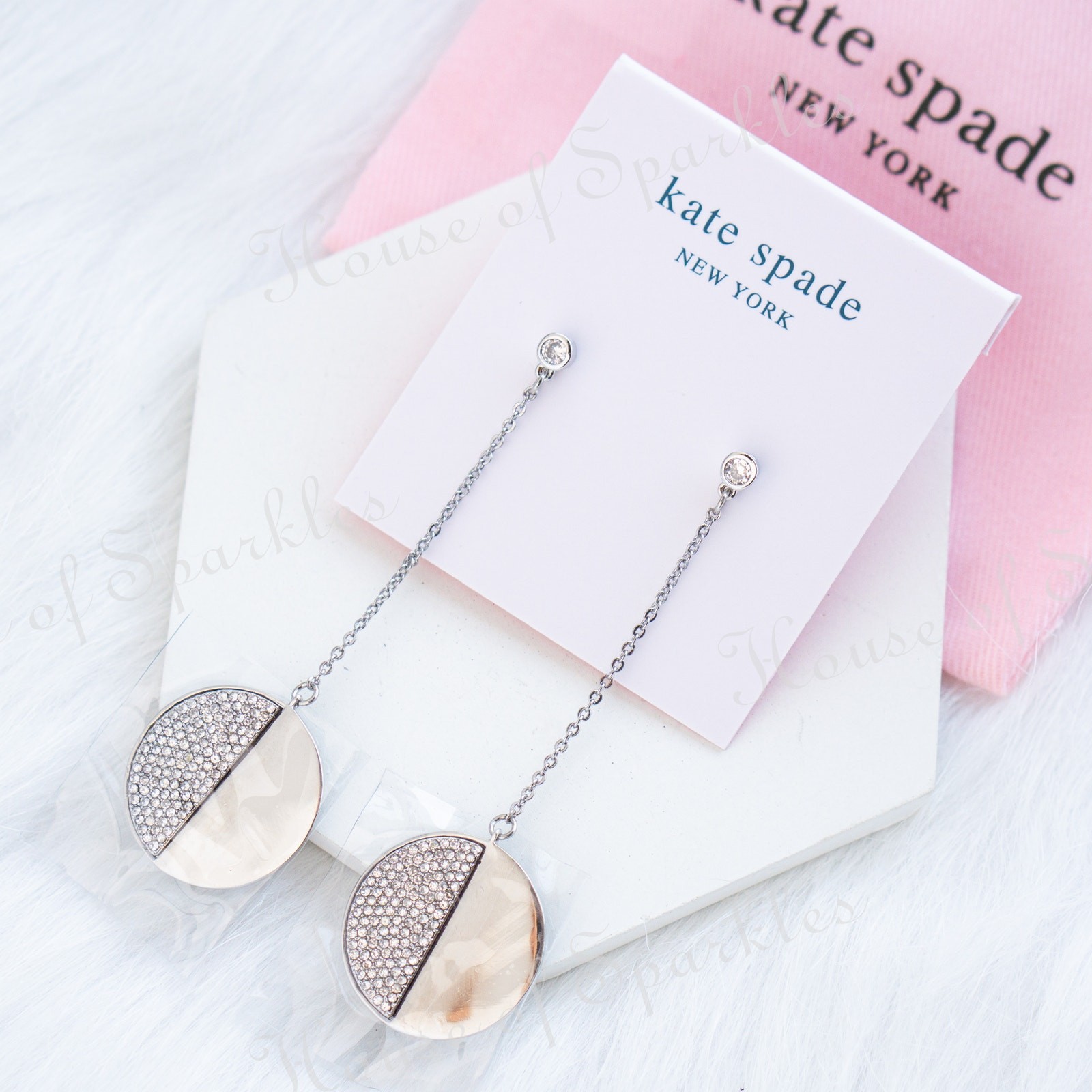 Kate Spade Mod Scallop Pave Crystal Linear Dangler Earrings Silver