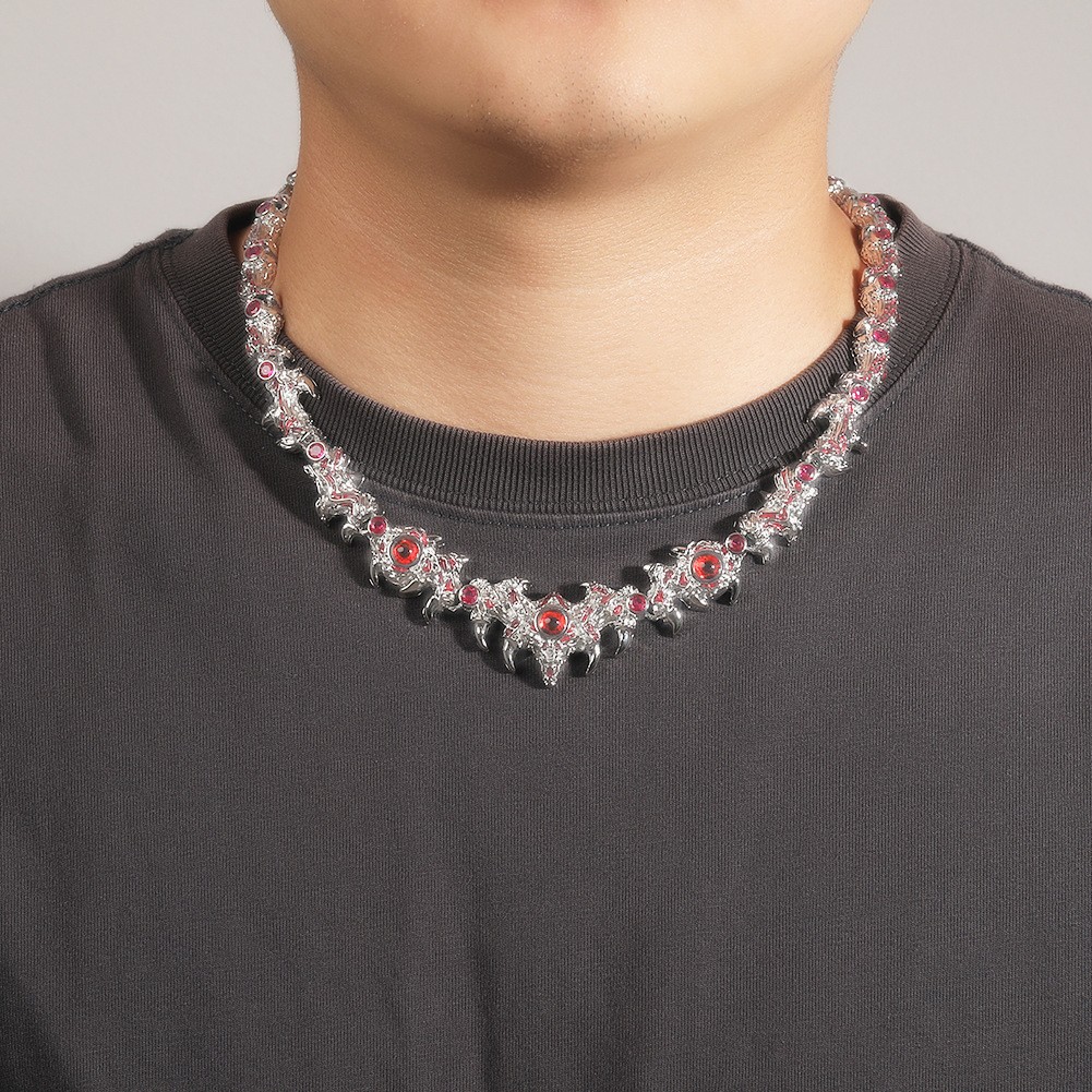 Hip Hop Jewelry Red Eye Bramble Chain Necklace Gold Filled CZ Zircon Accessories