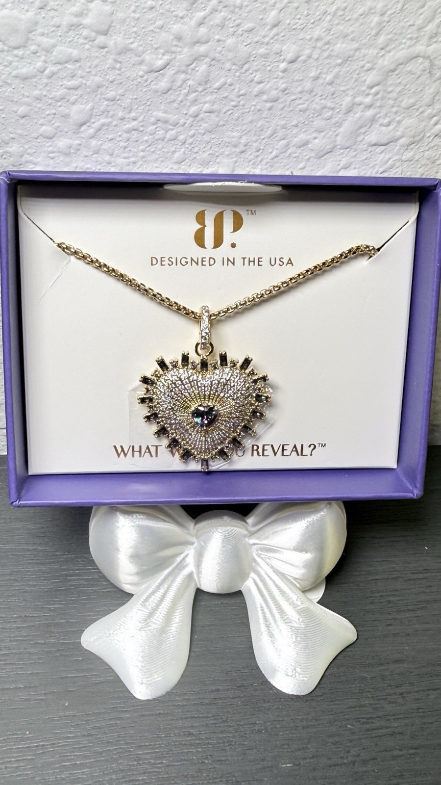 BP Gold Plated Lab-Created Alexandrite Purple Heart CZ Pendant Necklace 18in