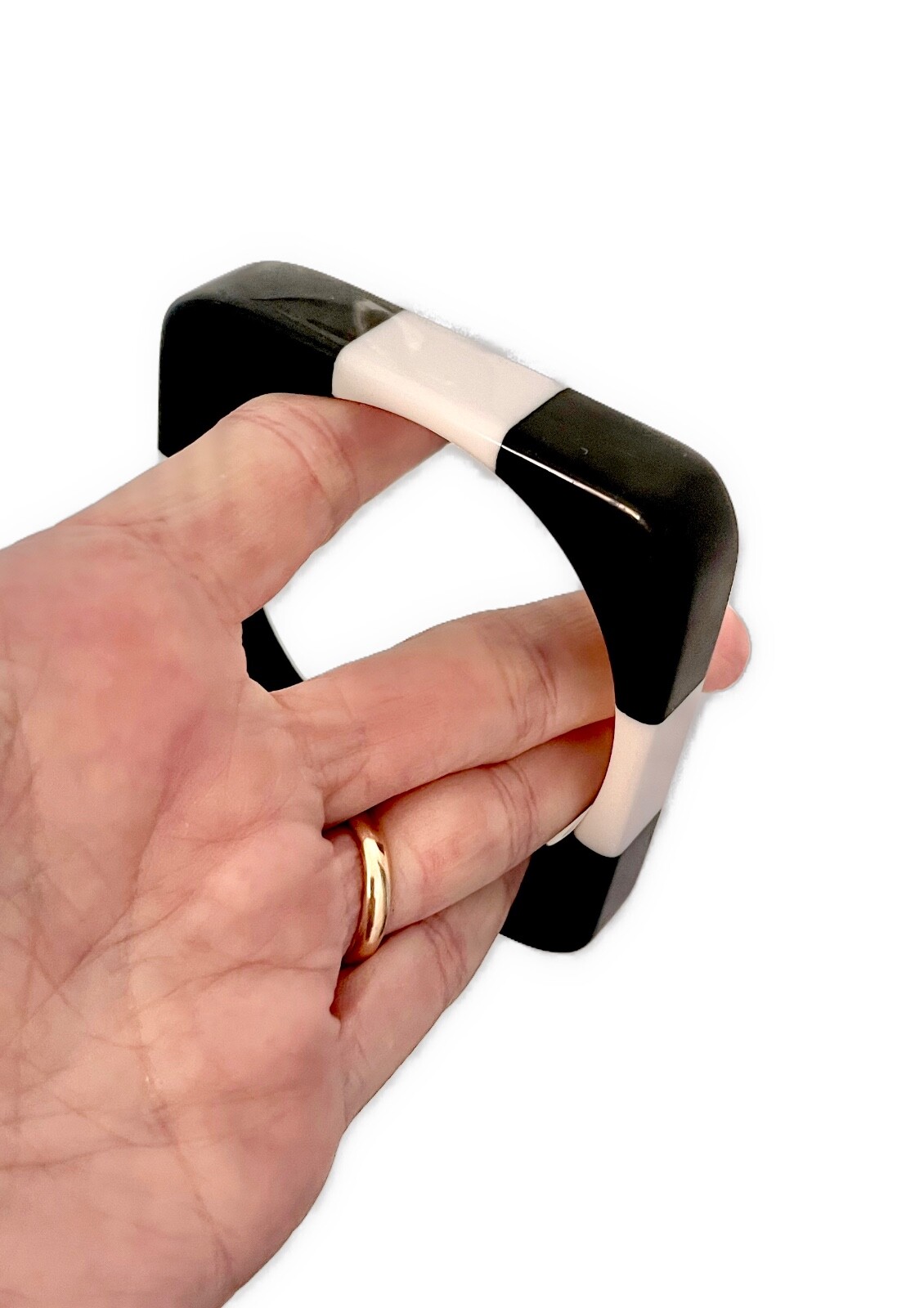 Fun Retro Bohemian Black & White Square Bangle Acrylic no no noBracelet