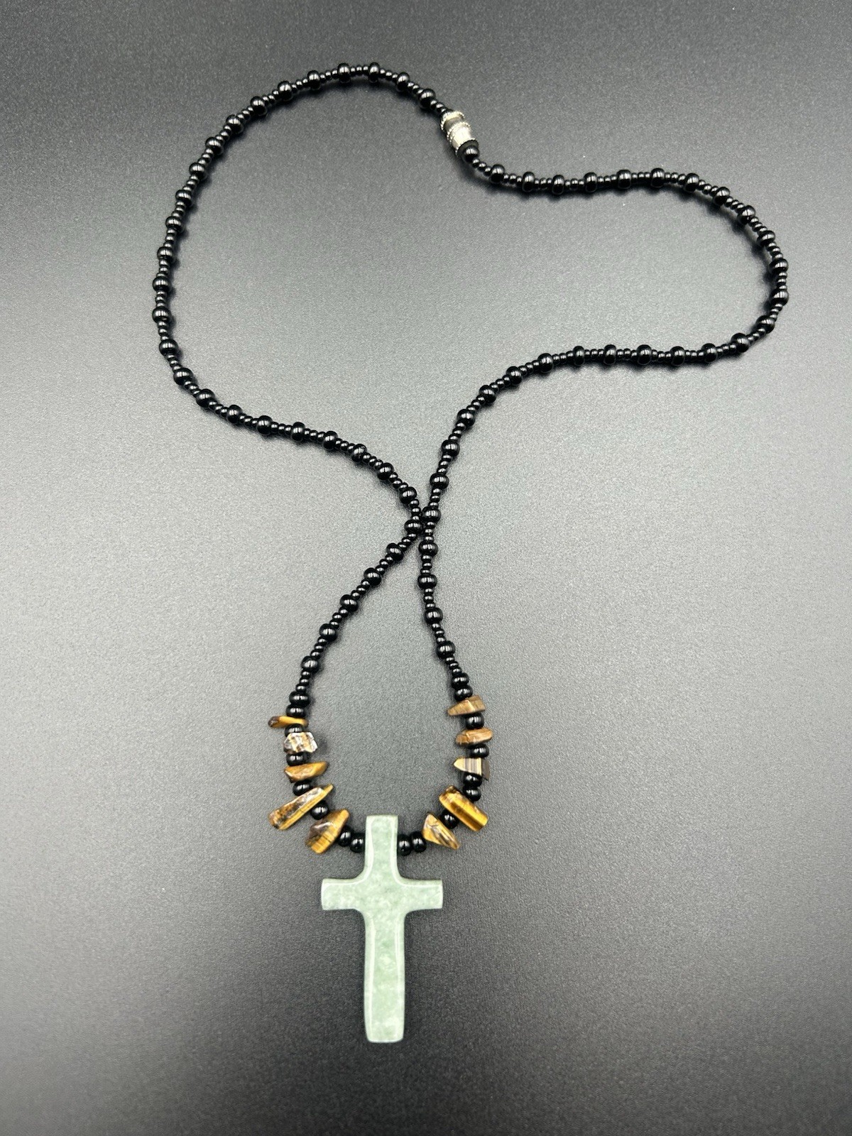 🐅Tigers Eye And Jade Cross Necklace 20 Inch SEE PICTURE !!! 👀