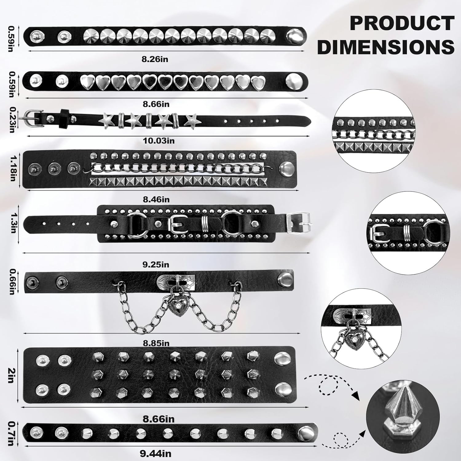 8 Pcs Spike Bracelet Set Punk Rock Leather Wristbands Music Festivals Motorcycle