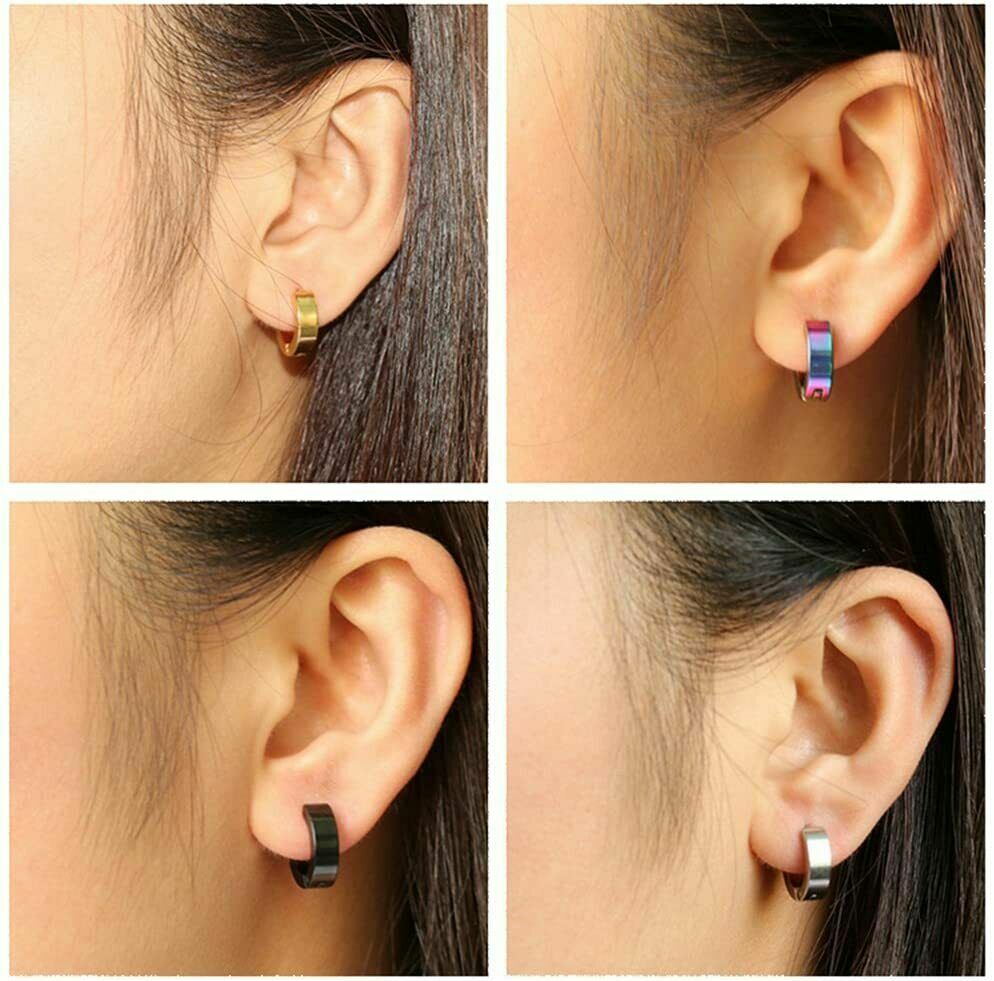 2PCS Stainless Steel Hoop Earrings for Men Women Small Hoop Huggie Ear Piercings