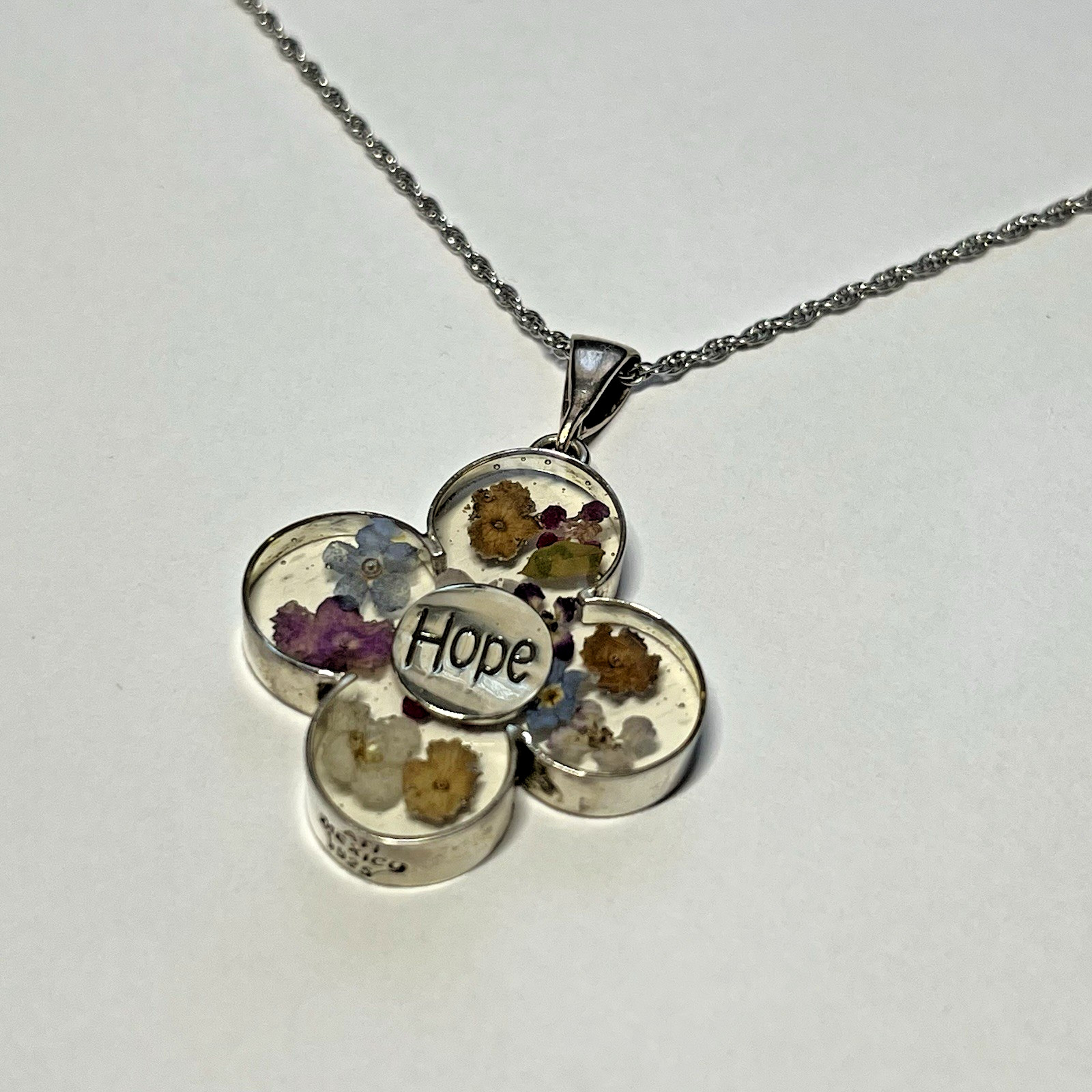 La Plata Designs Pressed Resin Flower Silver Pendant Necklace