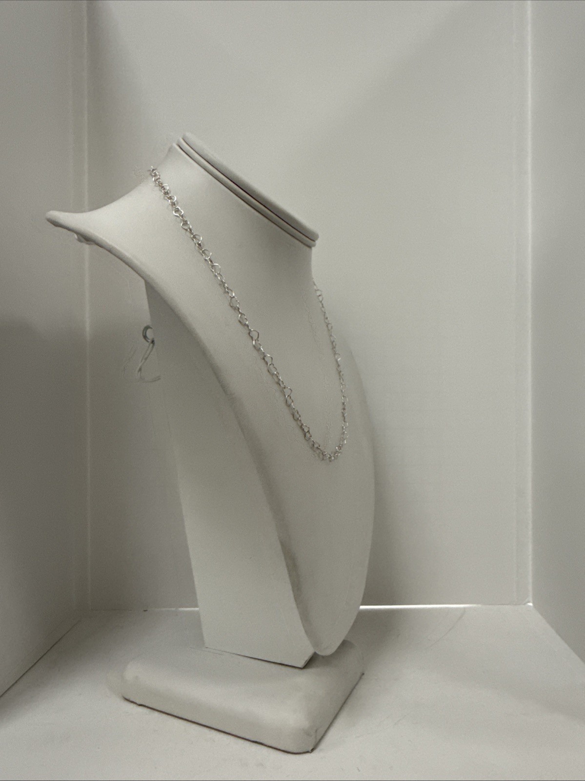 Solid 925 Sterling Silver Paperclip Heart Link Chain Necklace Italy 18”