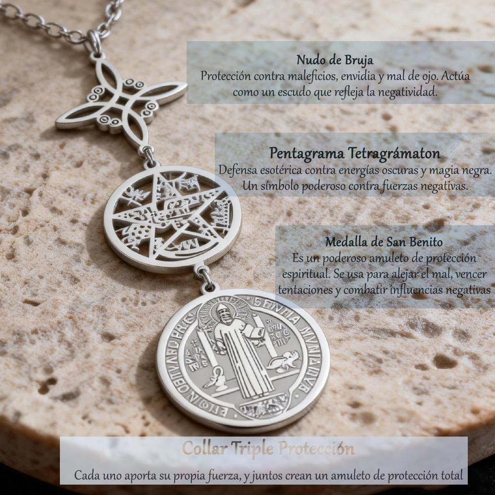 Triple Protection Knot With Witch Necklace Pentagram Tetragrammaton St. Benedict