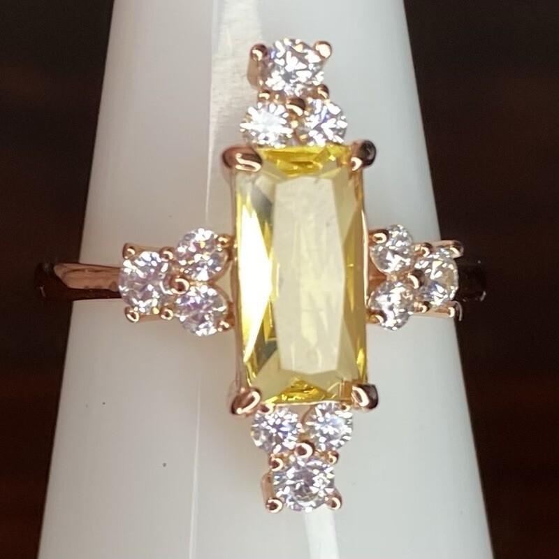Bomb Party Ring- 03- 4016- Lab Created Citrine- Size 7- Rose Gold Plated