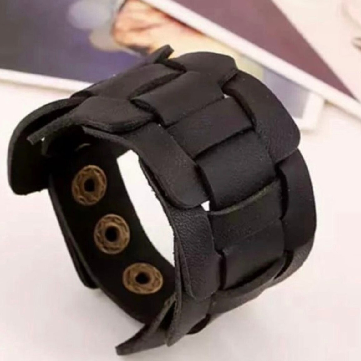 Stylist Leather Cuff Wristband Bracelet in Black or Brown