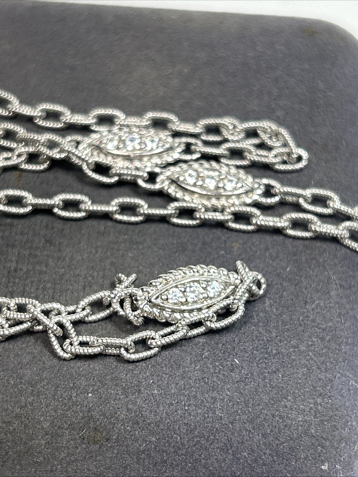 Judith Ripka Sterling Silver Textured Marquise Link CZ Station Necklace