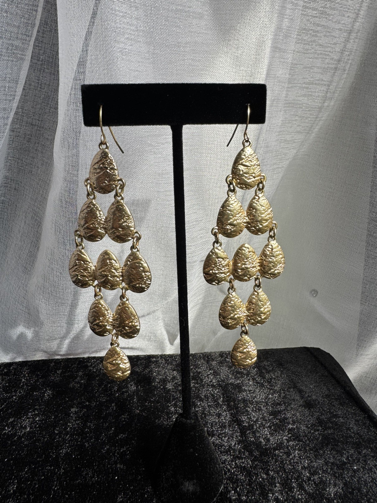 Gold Tone Chandelier Dangle Drop Earrings Jewelry Statement Costume Fashion
