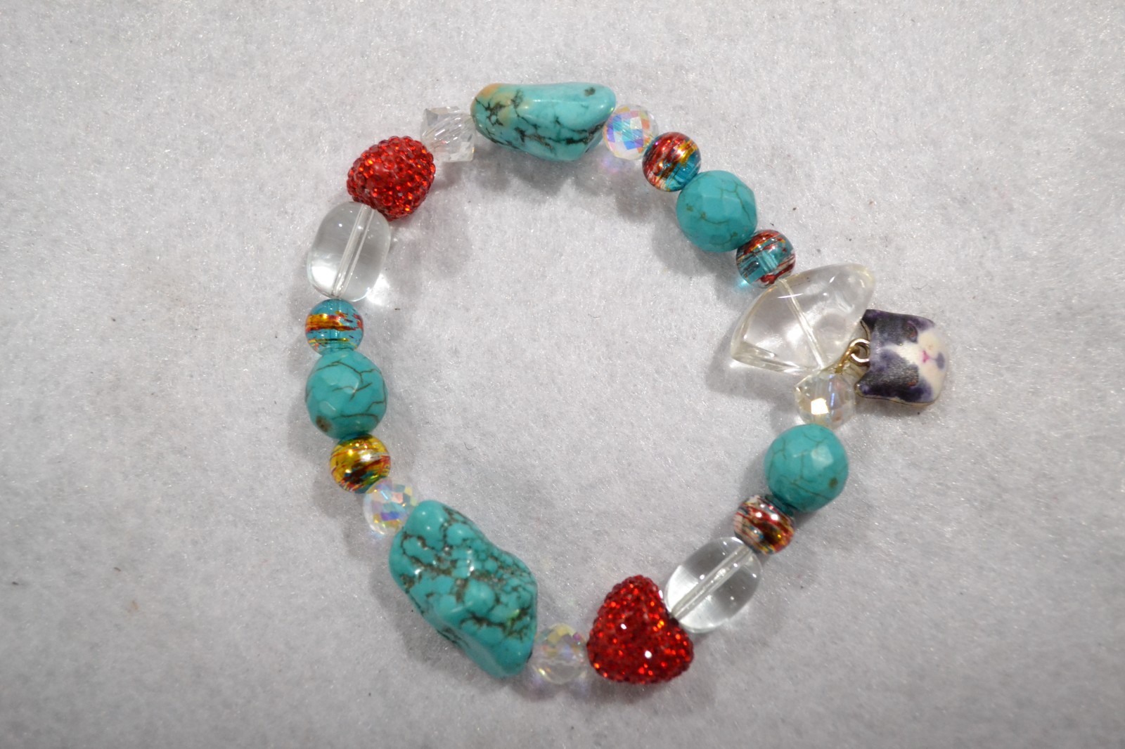 Turquoise Beaded Fashion With Cat Face Bracelet Slight Stretch Approx. 7 MM