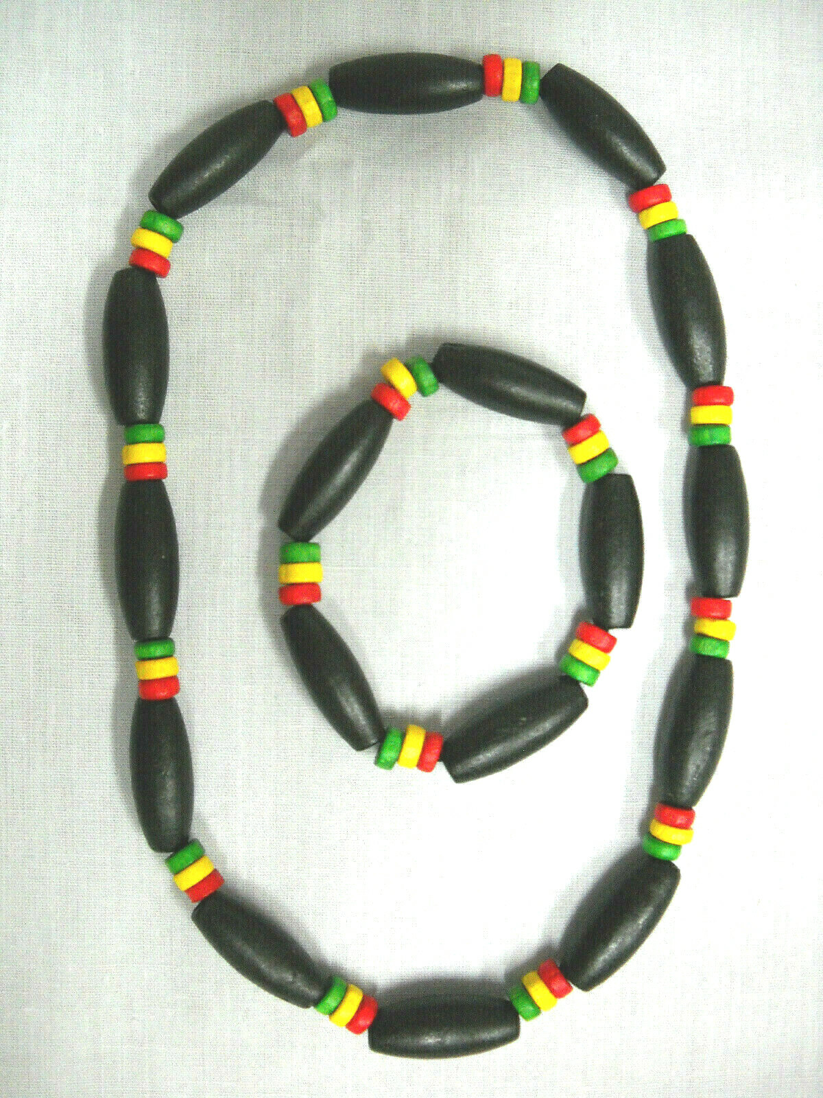 Rasta Black Green Yellow Red Colors Wooden Beads Reggae Necklace Bracelet Set
