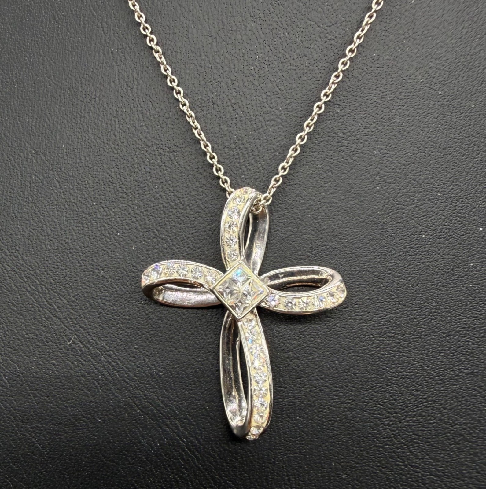 Necklace Infinity Cross Pendant Elegant Minimalist Silver Tone 18 inches