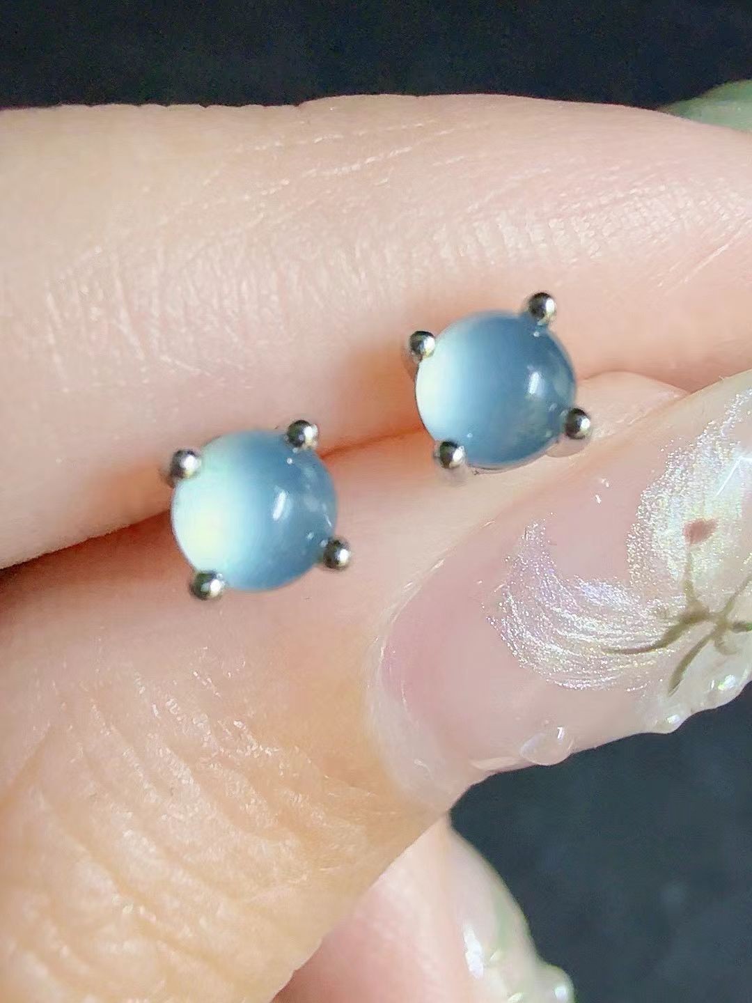 100% Natural sky blue jadeite stud earrings