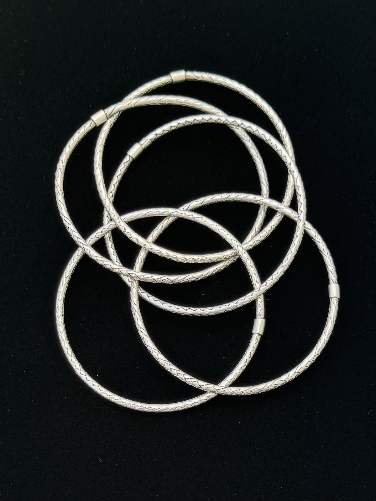 5 Pc 925 Sterling Silver Slip-On Bangle Bracelet Set Woven Wheat 52.69g Heavy