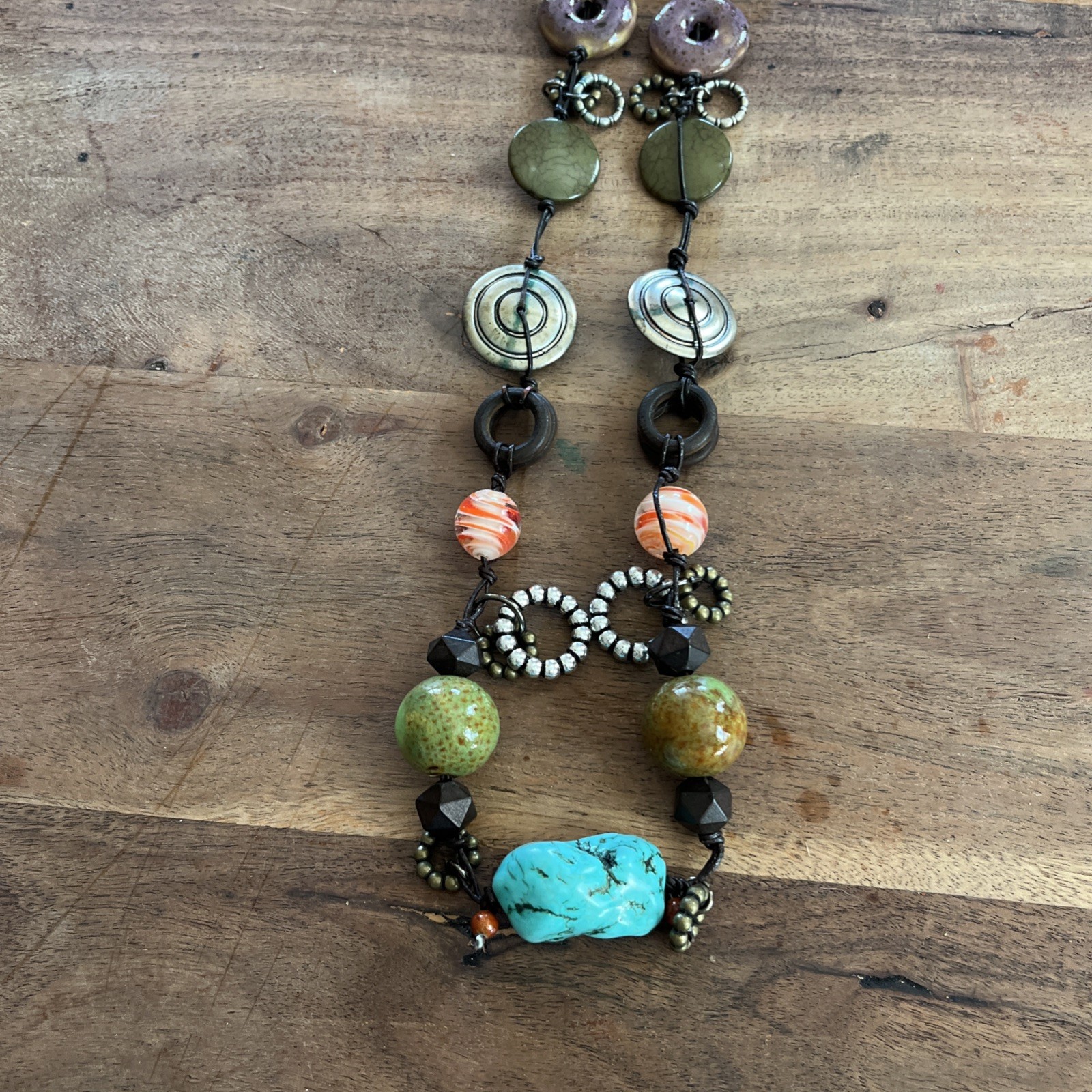 Treska Wooden, Plastic, Glass, MOP, Wooden, And Metal Bead Necklace
