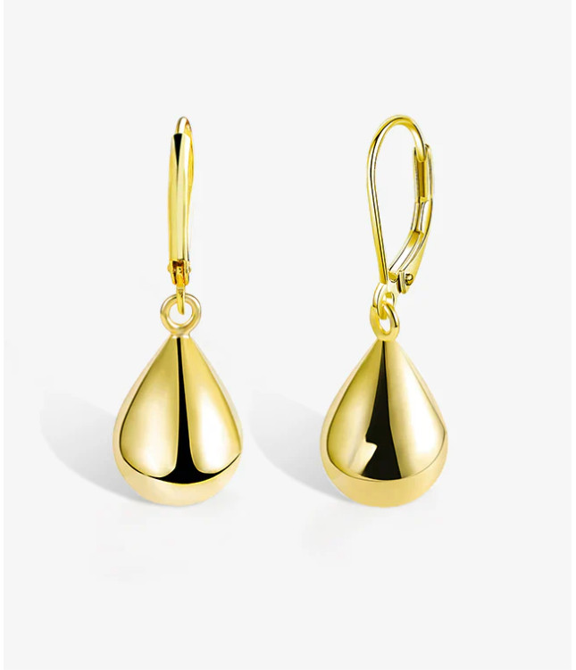 18K Gold Plated Polished Teardrop Lever Back Hoop Drop Dangle Earrings K36A