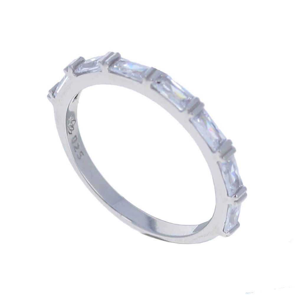 Sterling Silver Baguette Band, White Rhodium Finish, Small Beautiful Baguettes