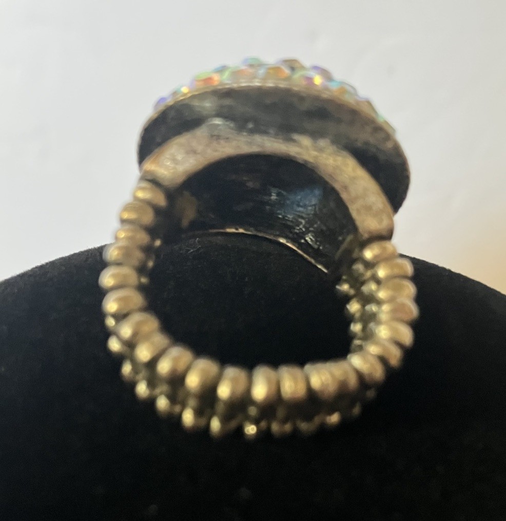 Aurora Borealis Circular Silvertone Stretch Cocktail Ring