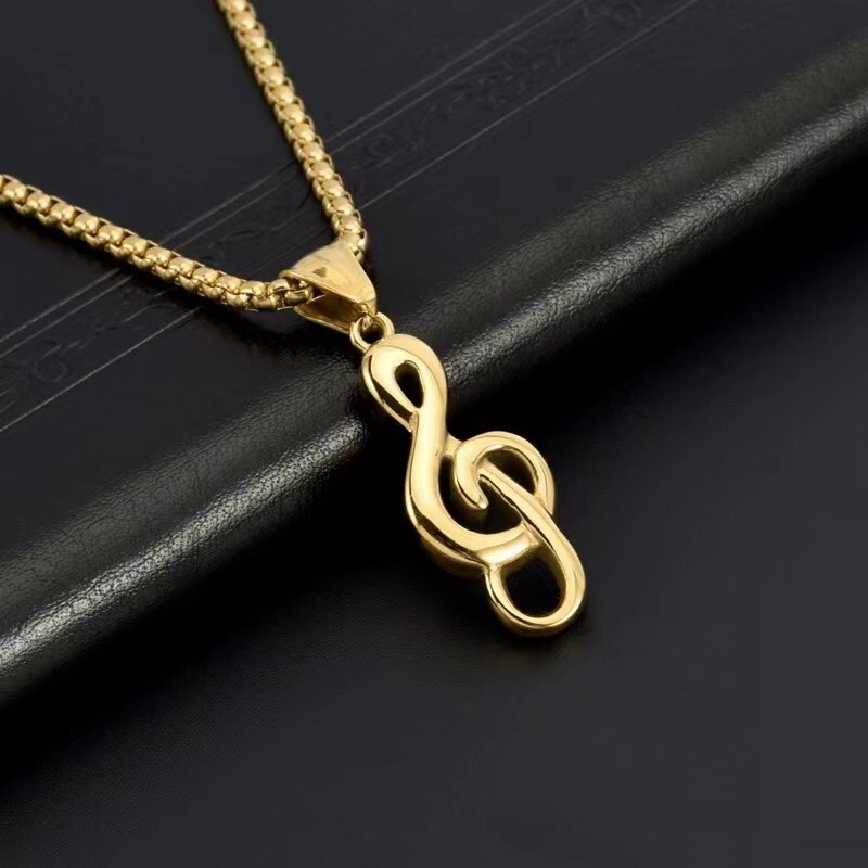 Gold Small Music Note G Treble Clef Pendant Necklace Chain Music Lover Jewelry