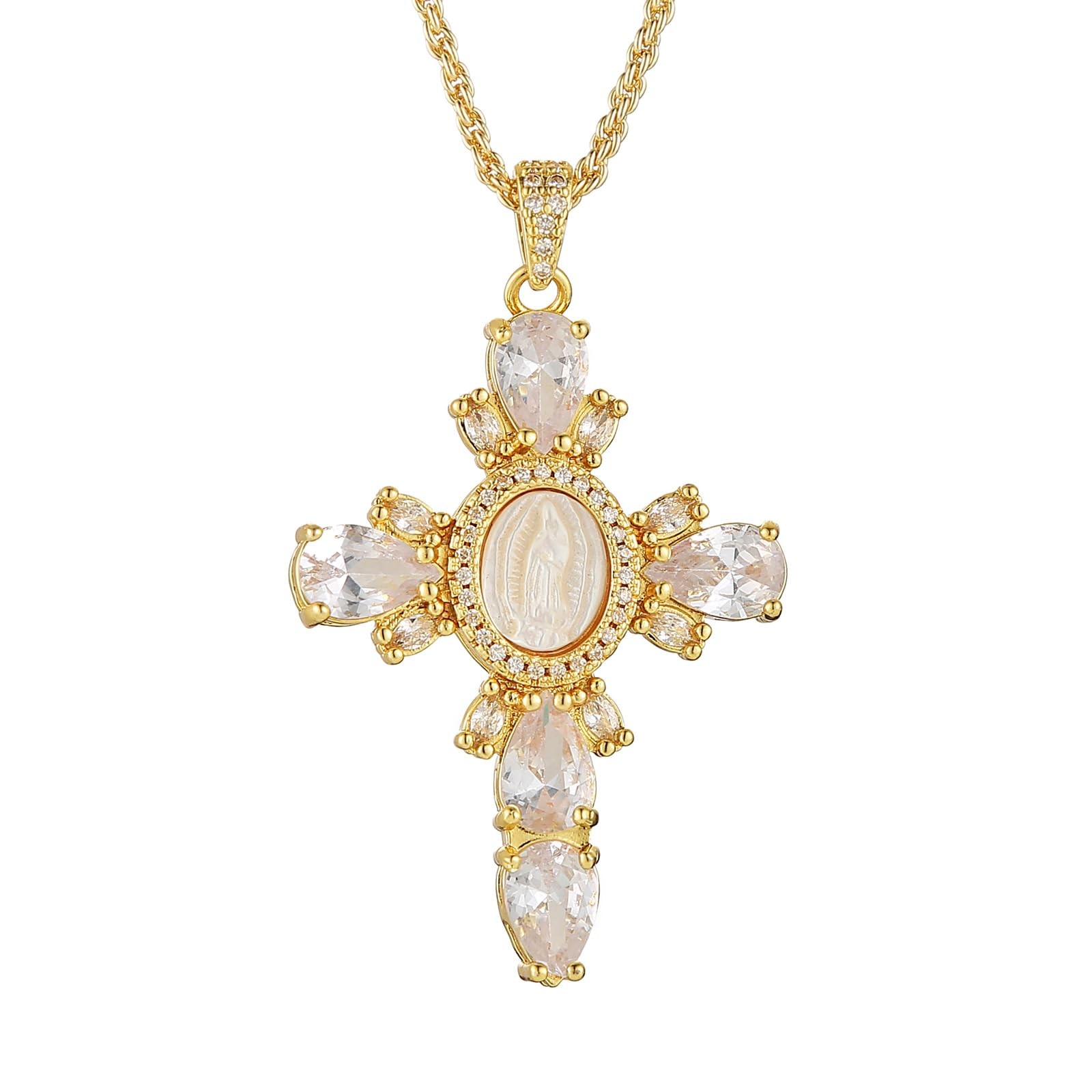 HZMAN Gold Cross Necklace for Women 18K Plated 4.6 cm x 3.1 cm, Silver