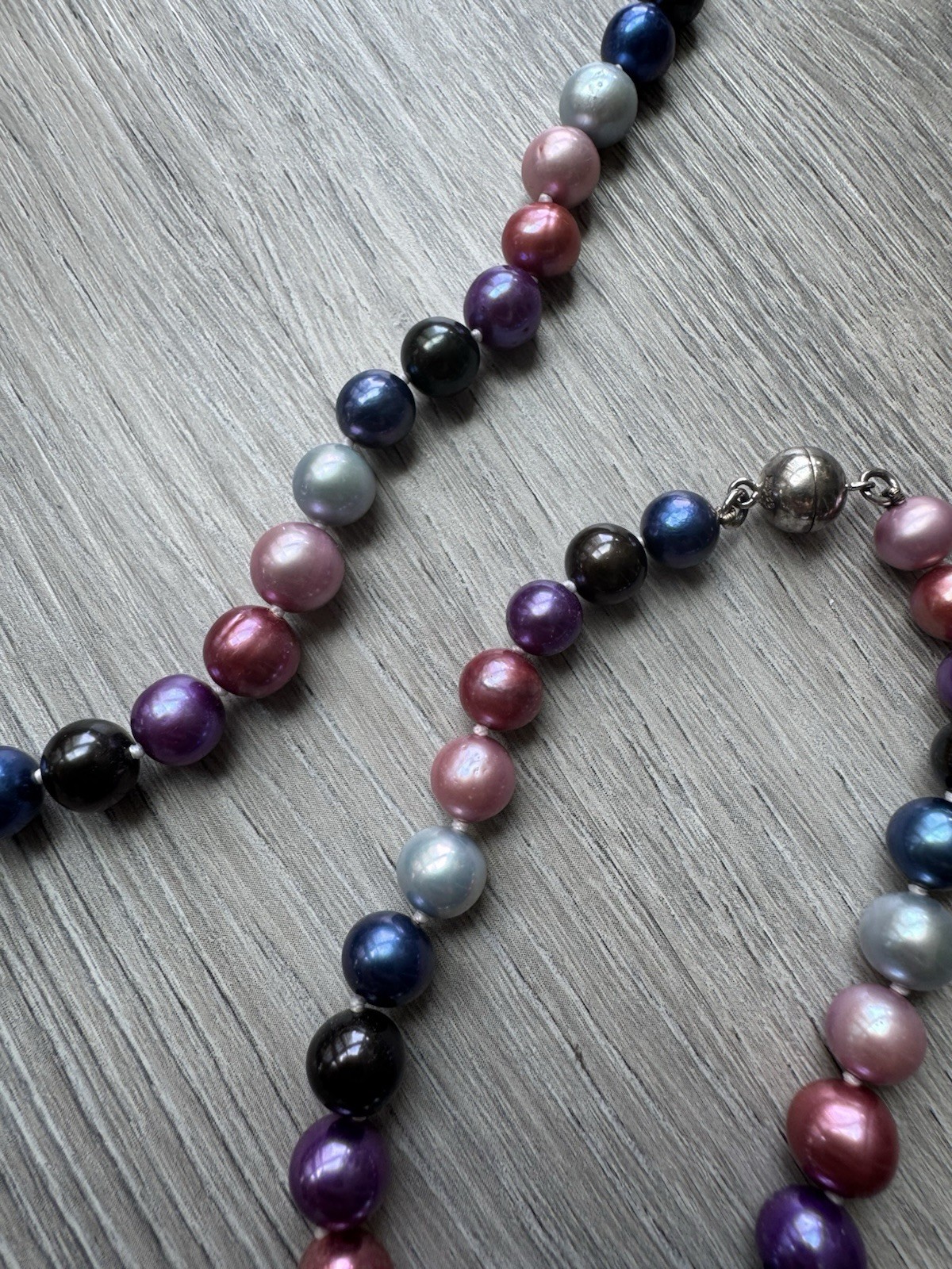 Multicolor Faux Pearl Necklace Bracelet Set Magnetic Clasp Purple Blue Pink Chic