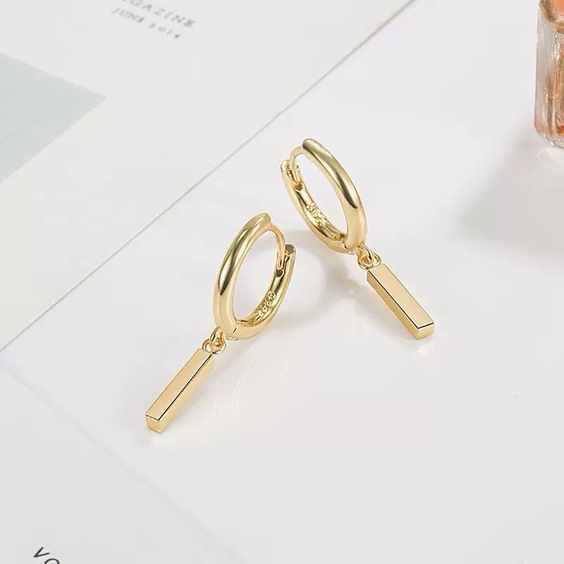 18K Gold Plated Dangle Bar Huggie Earrings Dainty Small Hoop Drop Earrings 052