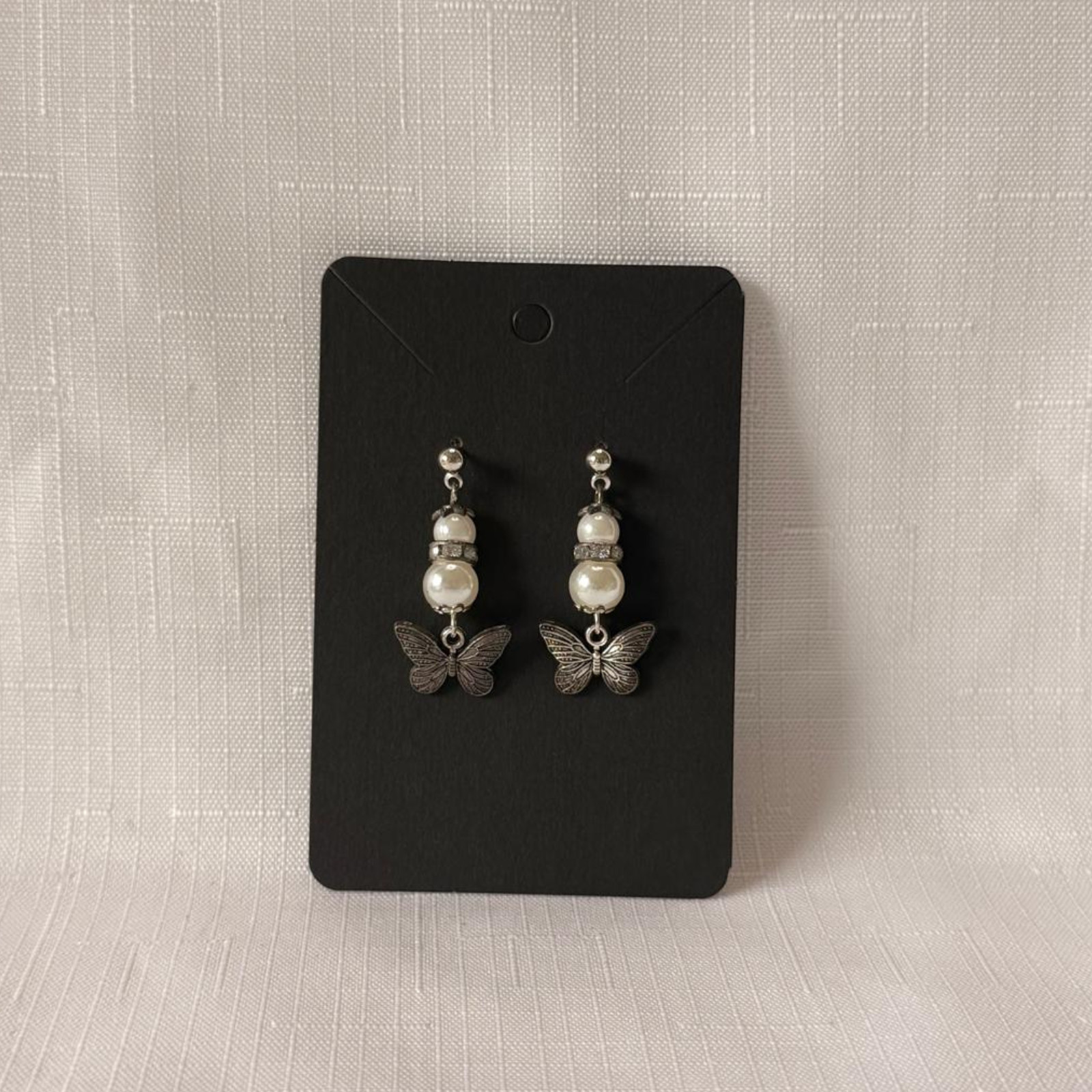Angel Wing Earrings Silver Pearl Handmade Beaded Dangle Jewelry Gift
