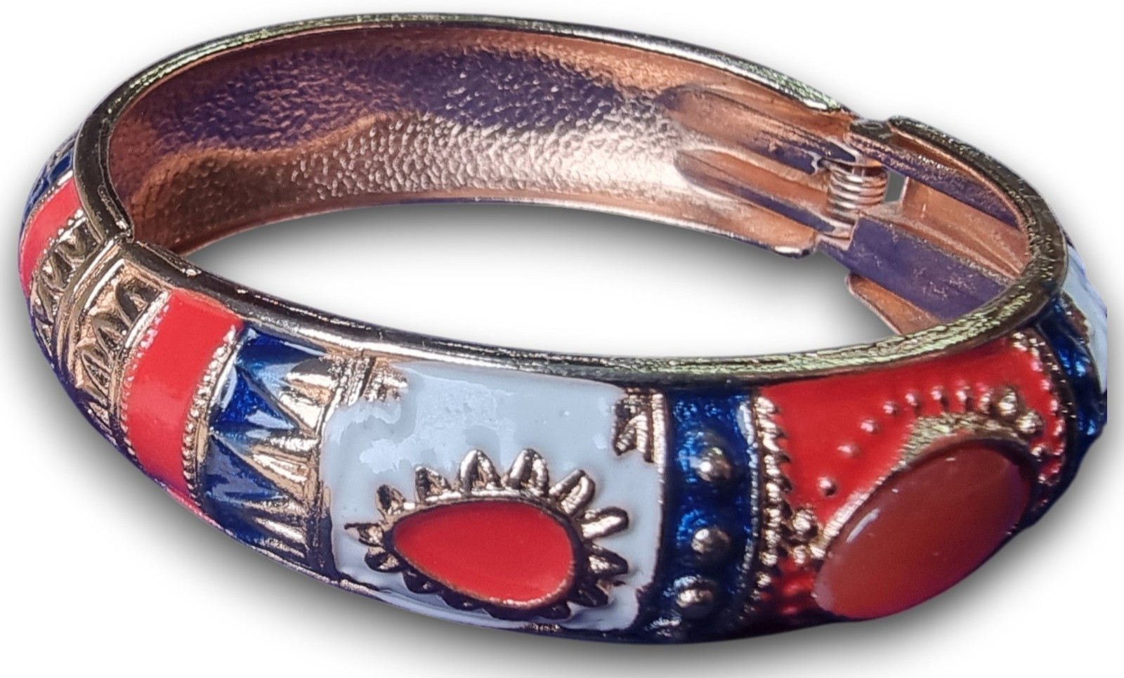 Boho Stackable Bangles Set Multi Color Enamel Blue Cabochon Bracelets VTG Style