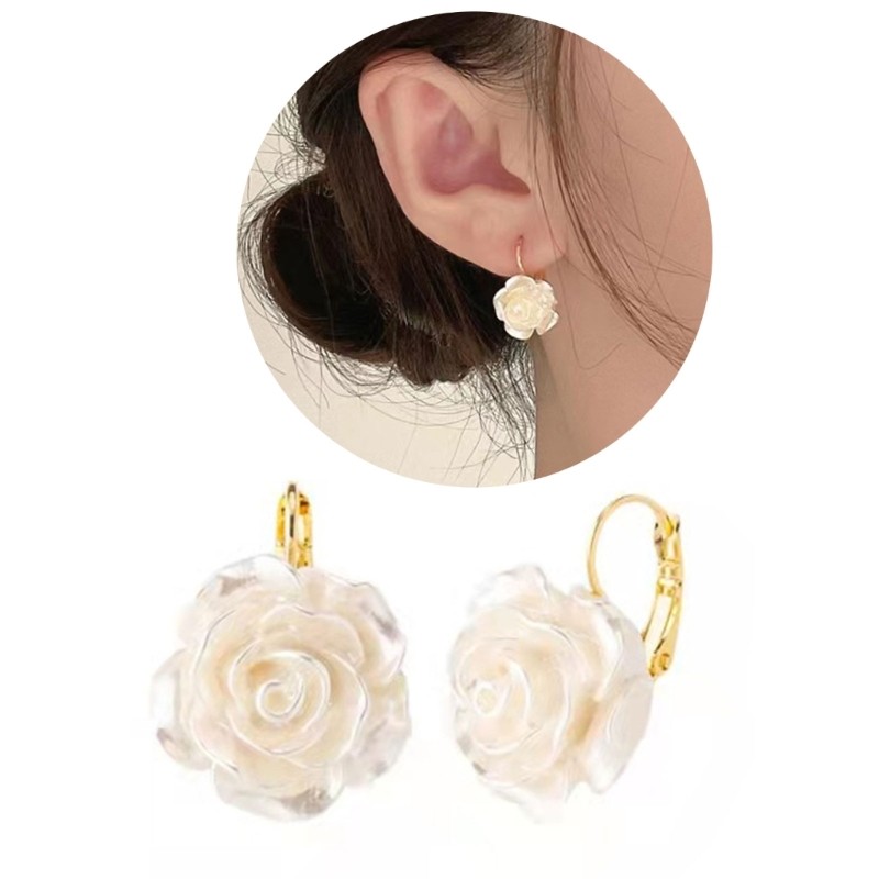 Chic Camellia Hoop Earring Pearl-Floral Studs Earring Statement Dangle Drop