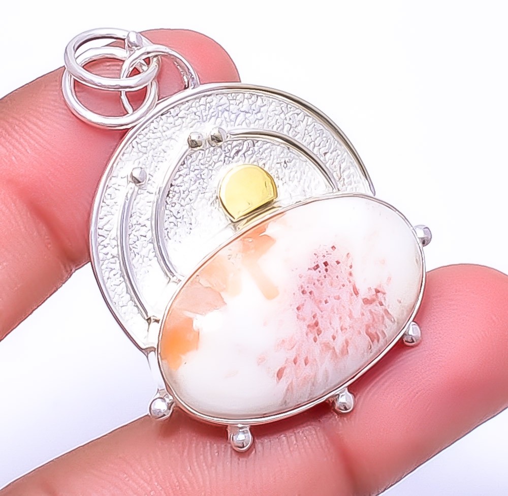 Orange Scolecite 925 Sterling Silver Pendant 1.76″ P1995447, Christmas Gift