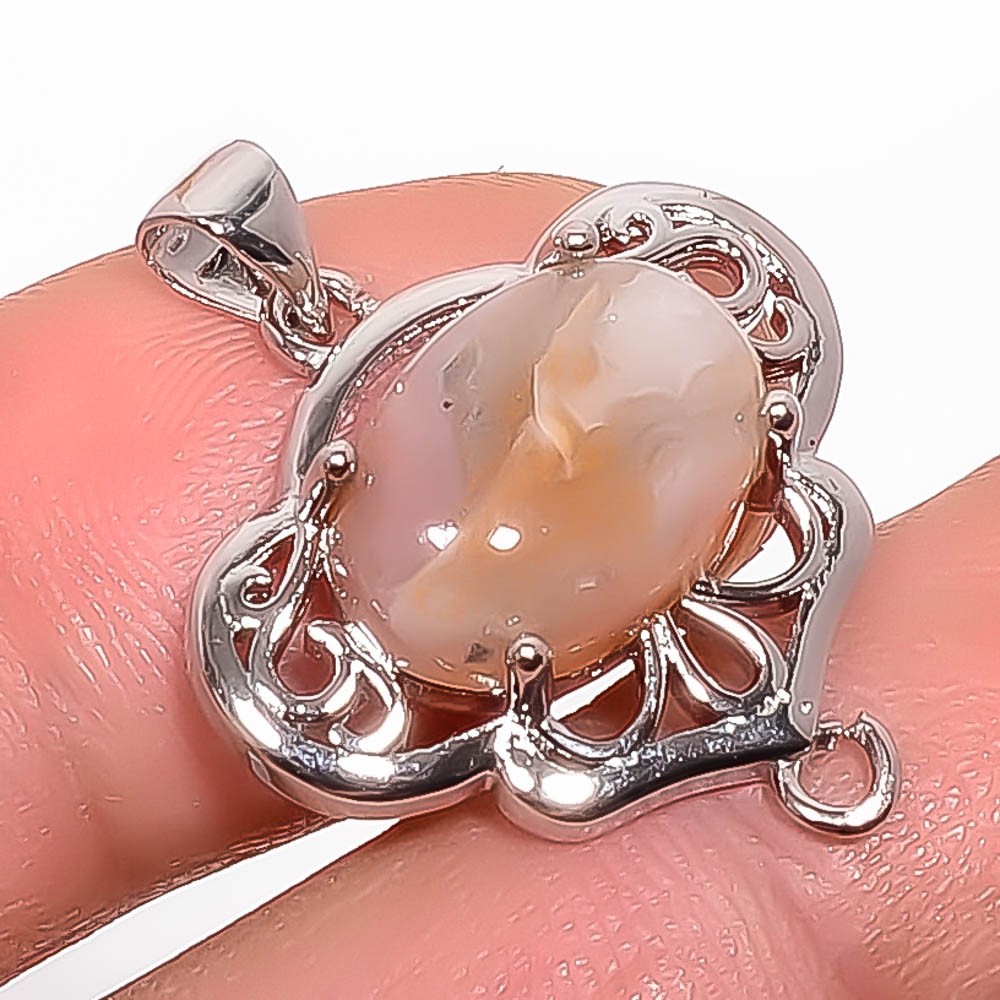 Laguna Lace Agate – Mexico 925 Silver Plated Pendant 1.09″ P7461-18