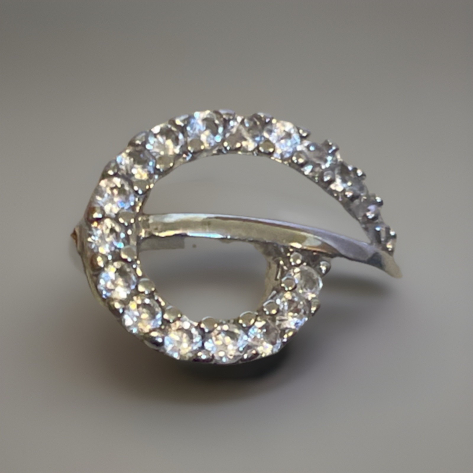 Teardrop Swirl Silver Tone Clear Stone Pinky Ring Size 4.75 Small Sparkle Child
