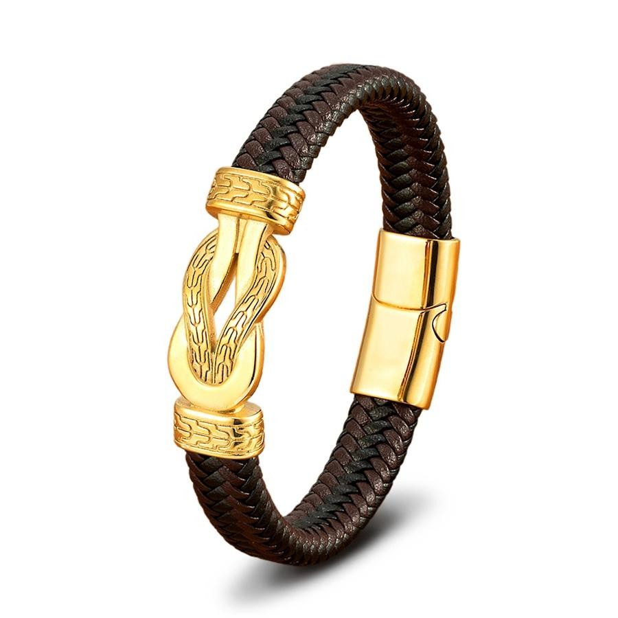 Men’s Stainless Steel Braided Leather Bracelet Black/Brown Magnetic Clasp Rope