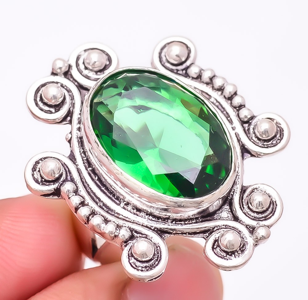 Tsavorite Quartz Gemstone 925 Silver Plated Jewelry Ring s.7 T2911
