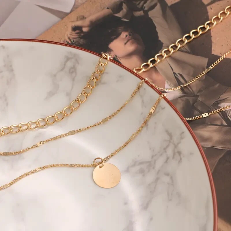 Gold Women 3 Three Layered Choker Pendnat Necklace Fashion Jewelry – Party