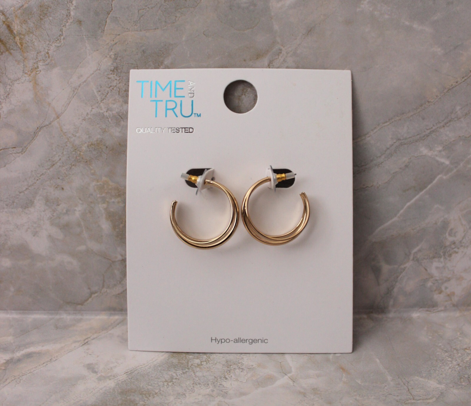 Time and Tru Womens Triple Layer Gold Hoops Polished Gold NWT