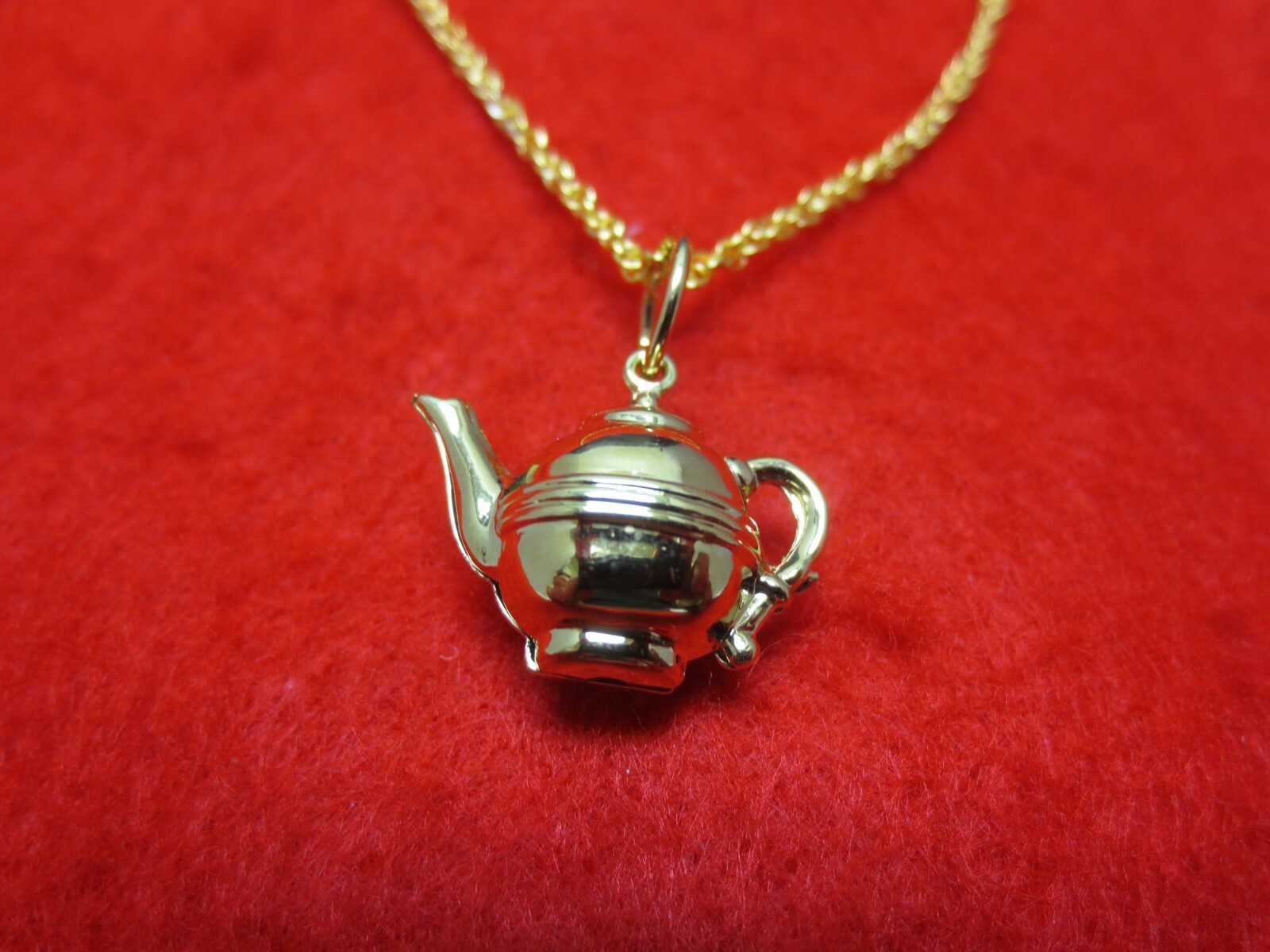 14 KT GOLD EP 3D 7/8ths INCH WIDE TEA POT 3D CHARM WITH 20″ ROPE CHAIN-A108
